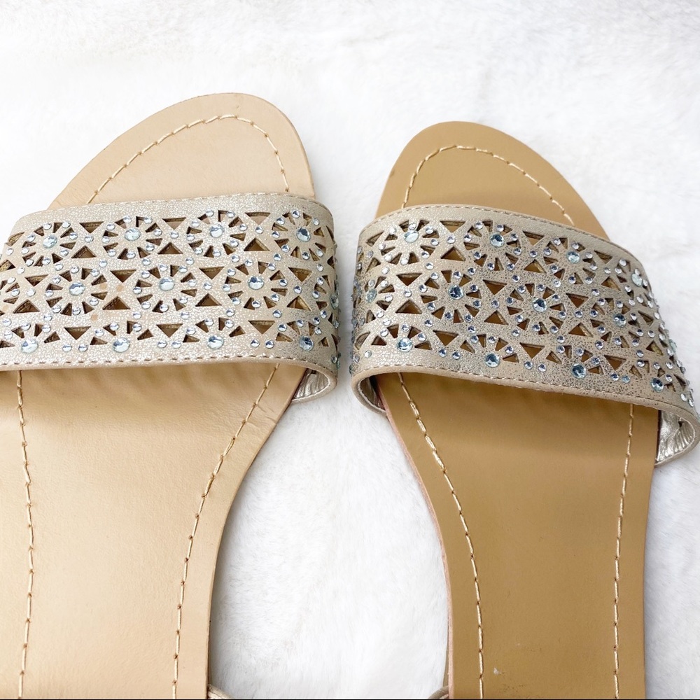 Nicole Champagne Shimmer Flat Open Toe Sandals - Picture 3 of 6